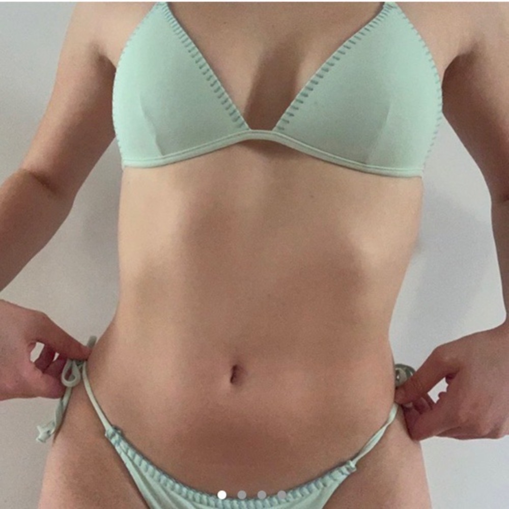 light teal triangle bikini top and bottom, can be sold separately